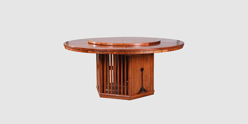 黔南中式餐厅装修天地圆台餐桌红木家具效果图
